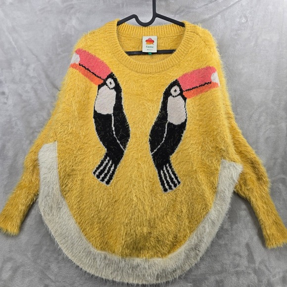 FARM Rio Sweaters - Farm Rio Size Small Yellow Eyelash Knit Toucan Oversized Sweater